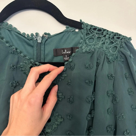 Lulus Love Or Lust Embroidered Lace Long Sleeve Emerald Green Size Small - Picture 7 of 13